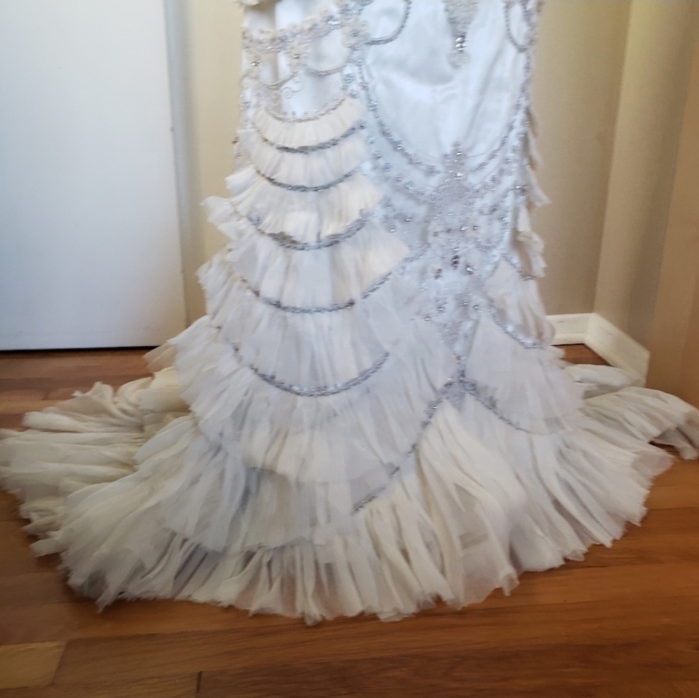 Lazaro 3059 Beaded Embellished Art Deco Wedding Gown Size 14 - Picture 11 of 16